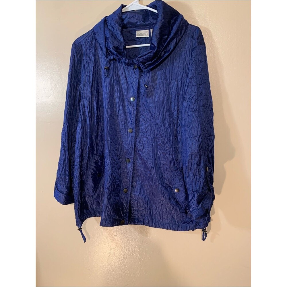 Zenergy Blue Women's Crinkle Jacket with Funnel Collar Beach Inspired